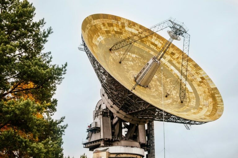 Radio telescope in an astronomical laboratory. Space exploration